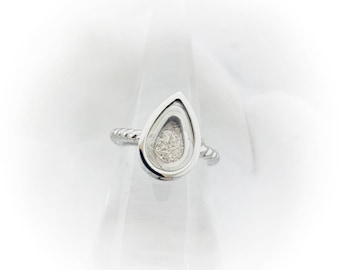 Teardrop crematiering - medaillonring - duidelijke urnring crematie sieraden glas herdenkingsring - ring verlies kind - moeder herdenkingssieraden gedraaid