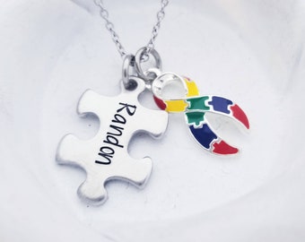 Autism Awareness Necklace - Personalized Puzzle Piece Necklace - Puzzle Piece Name Necklace - Mom Autism Gift - Autistic - Puzzle Jewelry