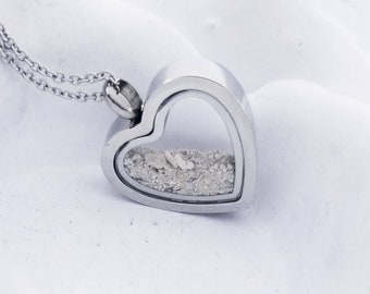 Heart Cremation Locket Necklace Clear Glass Filling Kit Included