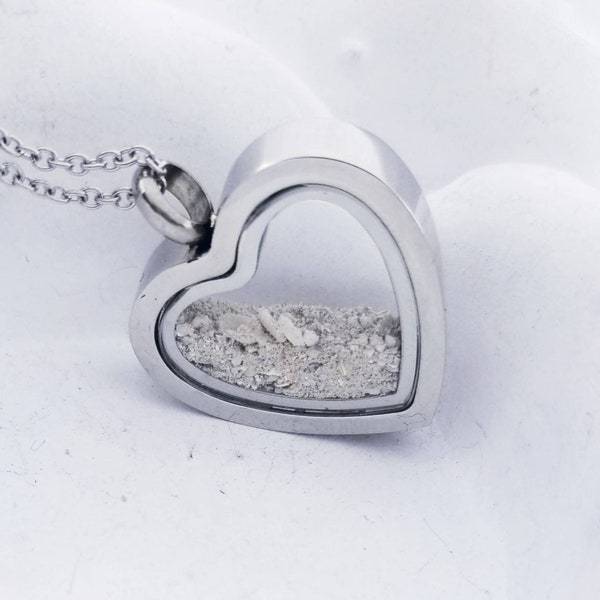 SALE Heart Cremation Locket Necklace Clear Glass Urn Locket Stainless Urn Necklace Fillable Jewelry for sand or ashes Hair necklace Memorial