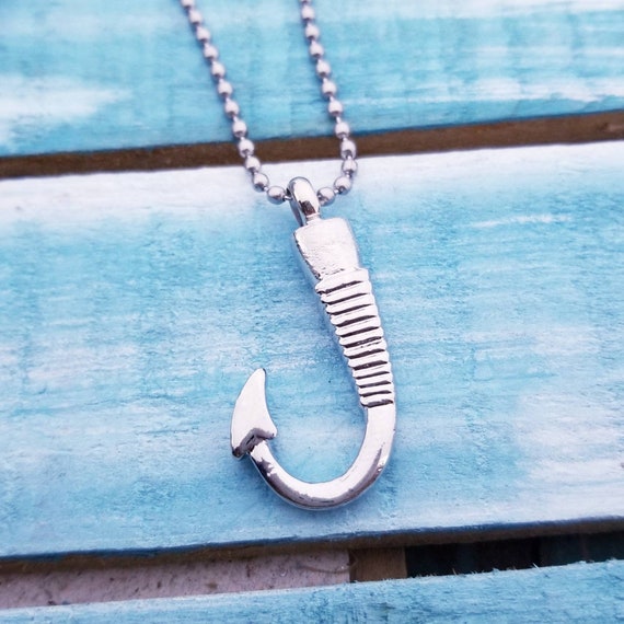 Fish Hook Urn Necklace Fishing Cremation Necklace Husband Cremation Urn  Fillable Cremation Jewelry for Men Dad Loss Necklace for Ashes 