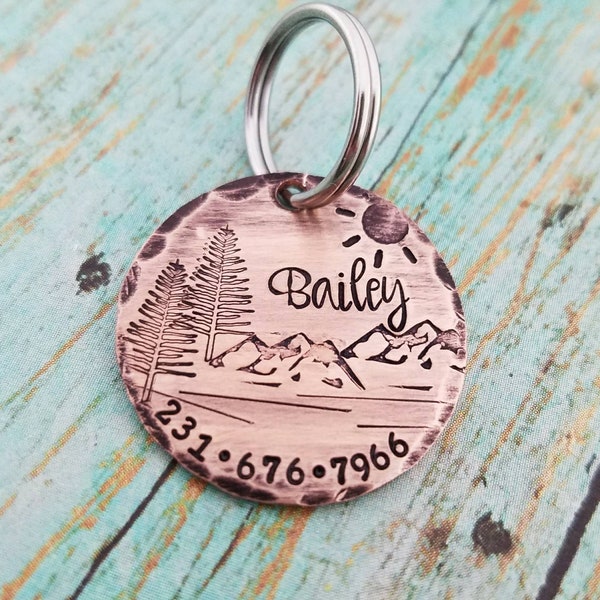 Rustic Copper Dog ID Tag - Custom Made - Hand Stamped - Personalized - Dog ID - Dog Name Tag - Dog Tag - Hand Made Dog ID - Mountain Dog Tag