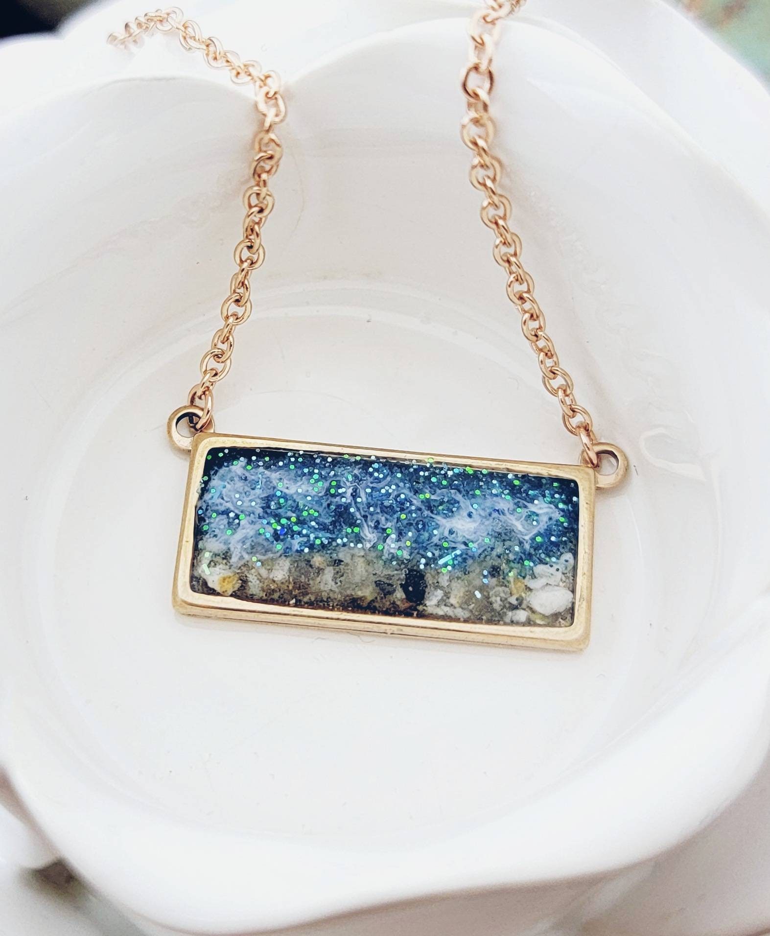 EternityMemory Cremation Pendant Necklace - Black Rectangle Bar For Ashes With Fill Kit