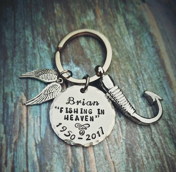 Dad Cremation Fishing in Heaven Keychain - The Fish Hook is an Urn Pendant - Fisherman Urn Key Ring - Custom Urn Jewelry - Memorial Keychain