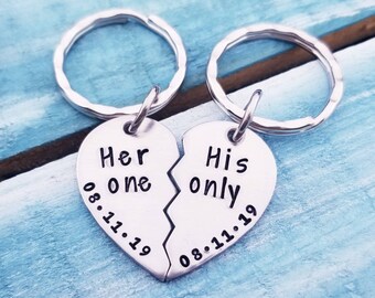 Personalized Anniversary Keychain Set: Her One, His Only Broken