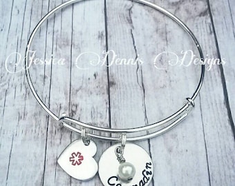 Hand Stamped Medical Alert Bangle: Adjustable Silver Medical ID Bracelet