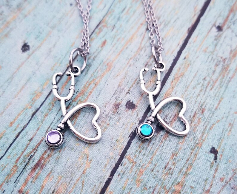 Nurse Birthstone Necklace Stethoscope Necklace Medical Etsy