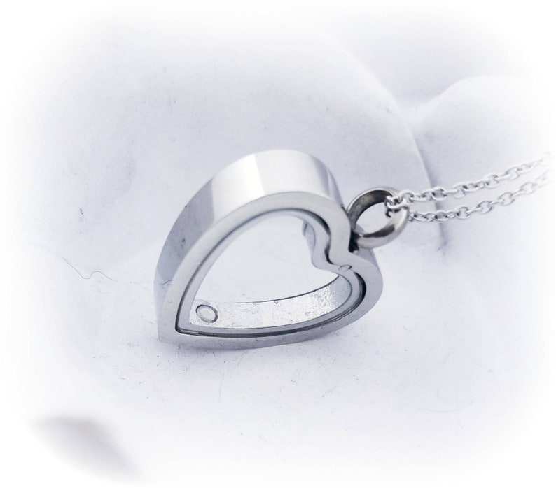 SALE Heart Cremation Locket Necklace Clear Glass Urn Locket Stainless Urn Necklace Fillable Jewelry for sand or ashes Hair necklace Memorial image 2