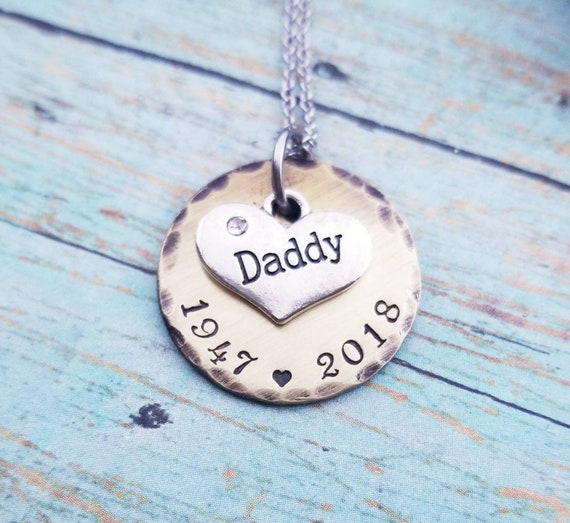 Dad Memorial Necklace: Personalized Daddy Loss Gift, Mixed Metals