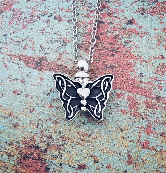 Butterfly Cremation Necklace Clear Glass Urn Locket Stainless Urn