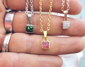 Dainty Square Pet Cremation Necklace: Ashes Memorial Jewelry