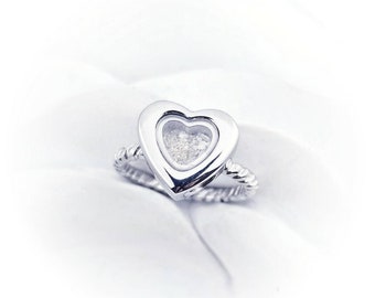 Crematiering - medaillon hartring - hart urn ring crematie sieraden - vader herdenkingsring - kind verlies ring - moeder herdenkingssieraden gedraaid