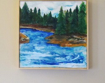 Landscape Painting-Original Acylic Painting/Woods/Minnesota, River, Trees