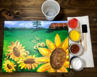 Acrylic Painting Kit. Art Kit. Sunflower Farm. Learn to Paint at Home