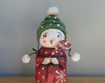 Snow Girl Primitive Folk Art Woodcarving