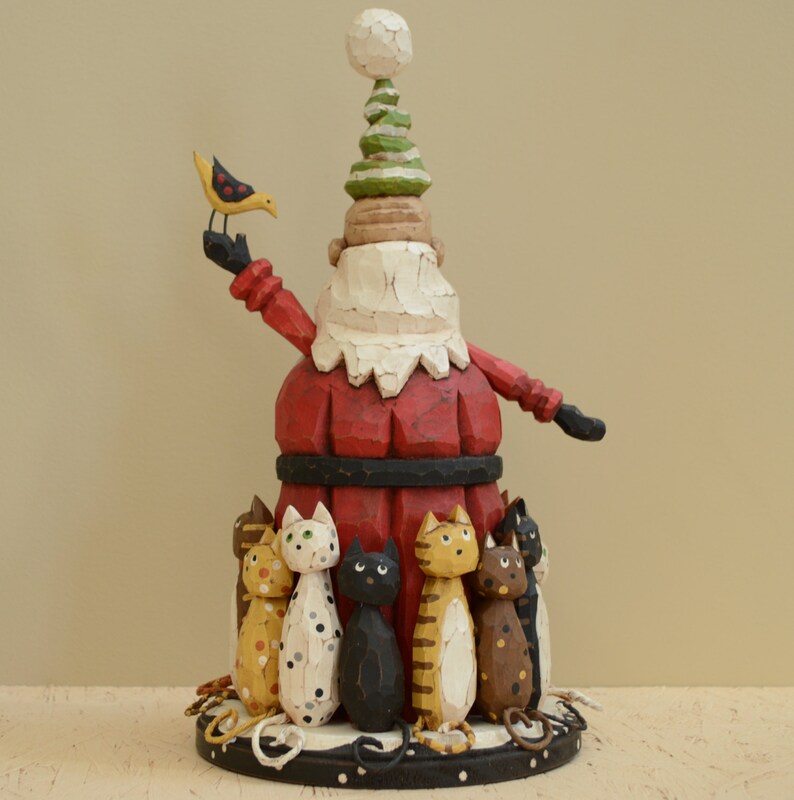 14 Kat Santa Primitive Folk Art Wood Carving Etsy