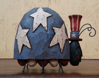 Star Spangled Ladybug Primitive Folk Art Woodcarving