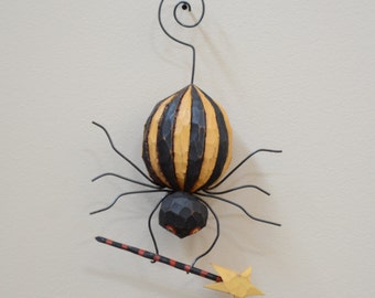 Spellbound Spider, Primitive Folk Art Halloween Ornament