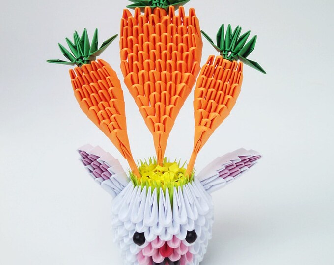 3d Origami Easter Bunny Head With 3d Origami Carrots Origami - Etsy