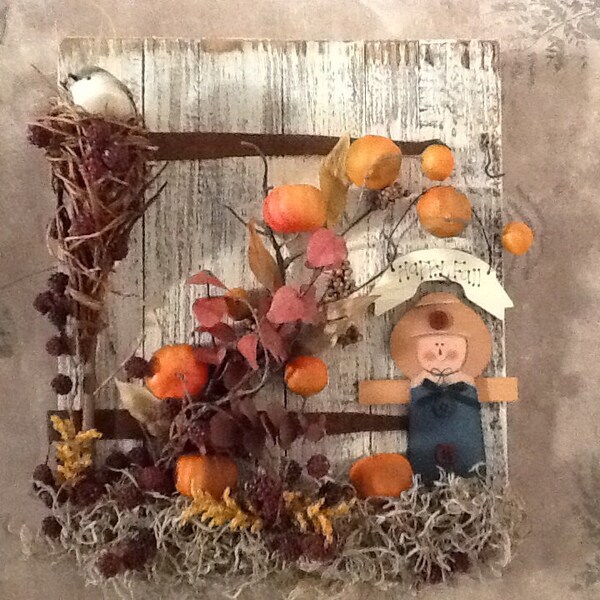 Caída de Halloween decoración, rústica decoración, decoración de calabaza, espantapájaros decoración, otoño colgante decoración, Espantapájaros del colgante de pared, barndoor caída del colgante de pared