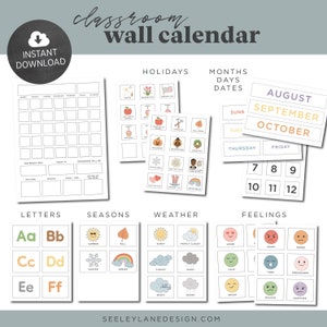 Printable Classroom Perpetual Wall Calendar, Morning Chart, Circle Time Board, Toddler Preschool Calendar, Homeschool Calendar, Digital File