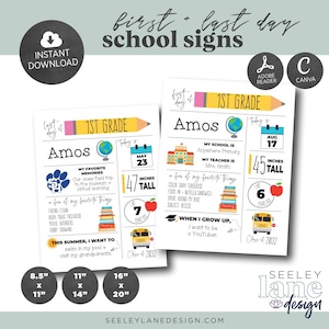 First and Last Day of School Signs with Child Details, PDF and JPG Templates, Printable, Editable, Instant Download, Digital File