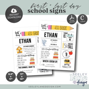 First and Last Day of School Sign PDF, JPG Templates with Child Details, 8&quot;x10&quot;, 11x14&quot;, Printable, Editable, Instant Download, Digital File