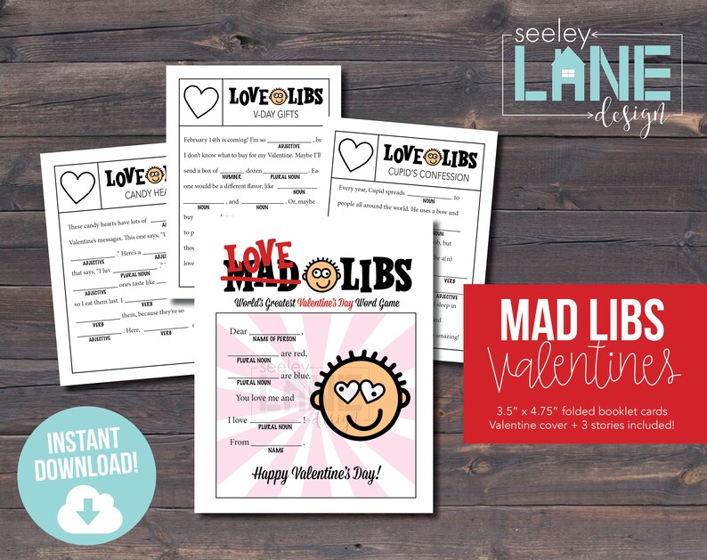 Valentine's Day Printable, Editable Kids' Mad Love Libs Valentine Booklets, Digital File, Instant Download image 1