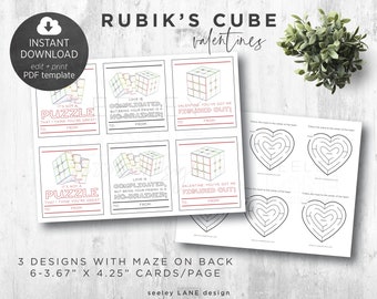 Valentine's Day Printable, Editable Kids' Rubik's Cube Valentines, Digital File, Instant Download