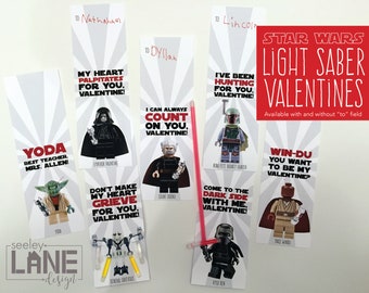 Valentine's Day Printable Star Wars Glow Stick Light Saber Valentines, The Complete Collection, Digital File, Instant Download