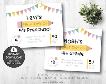 First and Last Day of School Sign PDF Template, Printable, Editable, Instant Download, Digital File