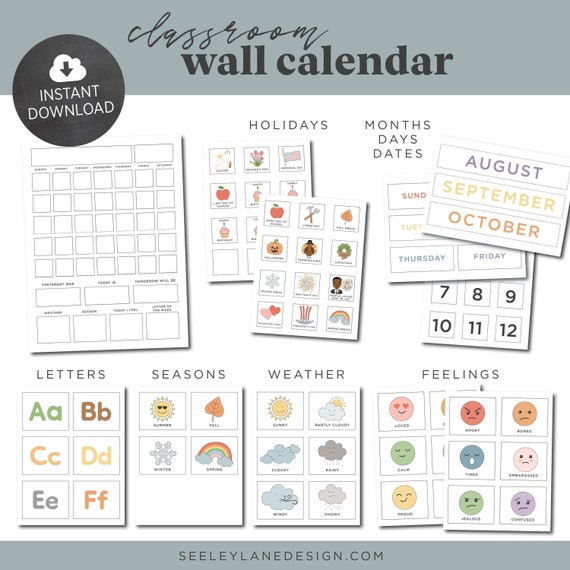 Printable Classroom Perpetual Wall Calendar, Morning Chart, Circle Time Board, Toddler Preschool Calendar, Homeschool Calendar, Digital File