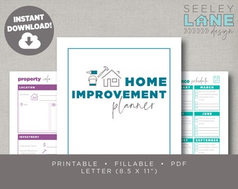 Home Improvement, Maintenance and Garden List Planner, Printable, Fillable, Instant Digital Download