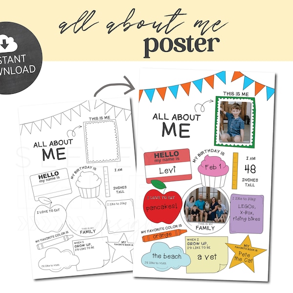 All About Me, Star Student, Student of the Week, Printable Poster Template, Instant Download, Digital Coloring Page File