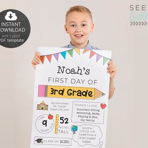 First and Last Day of School Sign with Flags, Printable, Editable PDF Template, Instant Download, Digital File image 2