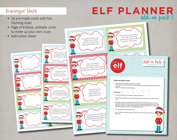 Elf Planner Add on Pack 1: Scavenger Hunt Clues Instant Etsy