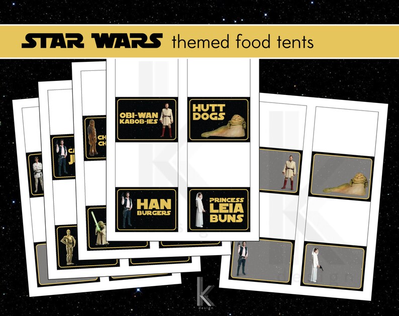 Custom Star Wars Themed Party Food Label Tent Cards Printable Etsy