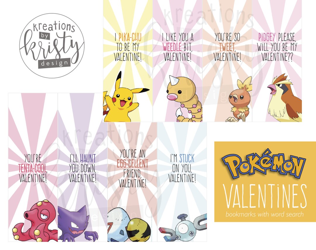 Valentine's Day Printable, Editable Pokémon Bookmark Valentines ...