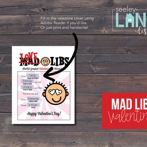 Valentine's Day Printable, Editable Kids' Mad Love Libs Valentine Booklets, Digital File, Instant Download image 2