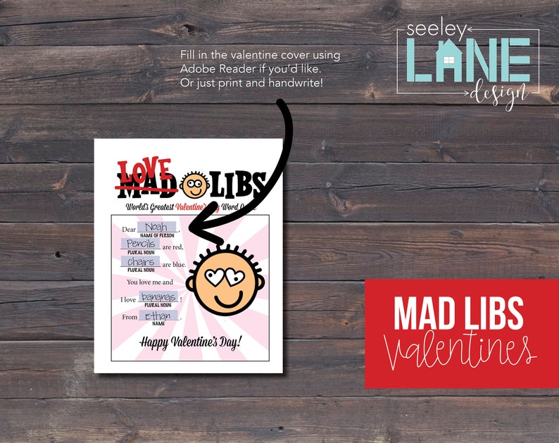 Valentine's Day Printable, Editable Kids' Mad Love Libs Valentine Booklets, Digital File, Instant Download image 2