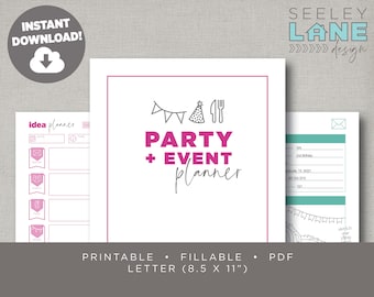 Birthday Party, Baby and Bridal Shower, and Event Planner with Form Fields, Printable, Fillable, Instant Digital Download