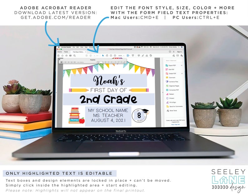 First and Last Day of School Sign PDF Template, Printable, Editable, Instant Download, Digital File image 4