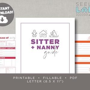 Babysitter / Nanny / Childcare / House Sitter / Pet Sitter Guide, Printable, Fillable, Instant Digital Download