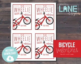 Valentine's Day Printable, Editable Kids' Bicycle or Biking Valentines, Digital File, Instant Download