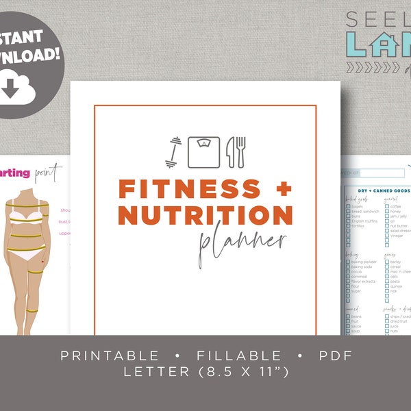 Fitness + Nutrition Planner with Form Fields, Printable, Editable, Instant Digital Download