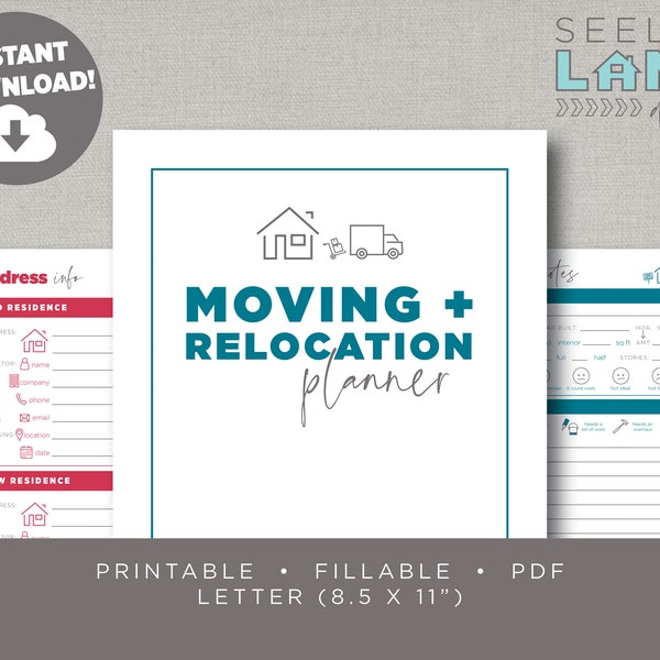 Moving or Relocation and House Hunting Planner, Moving Gift, Moving Announcement, Printable, Fillable, Instant Digital Download