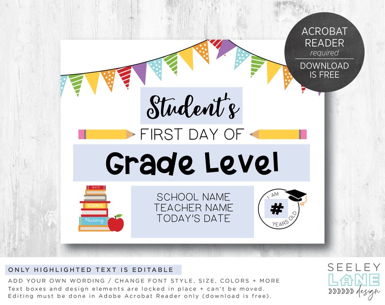 First and Last Day of School Sign PDF Template, Printable, Editable, Instant Download, Digital File image 5
