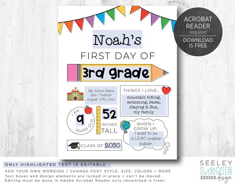 First and Last Day of School Sign with Flags, Printable, Editable PDF Template, Instant Download, Digital File image 4