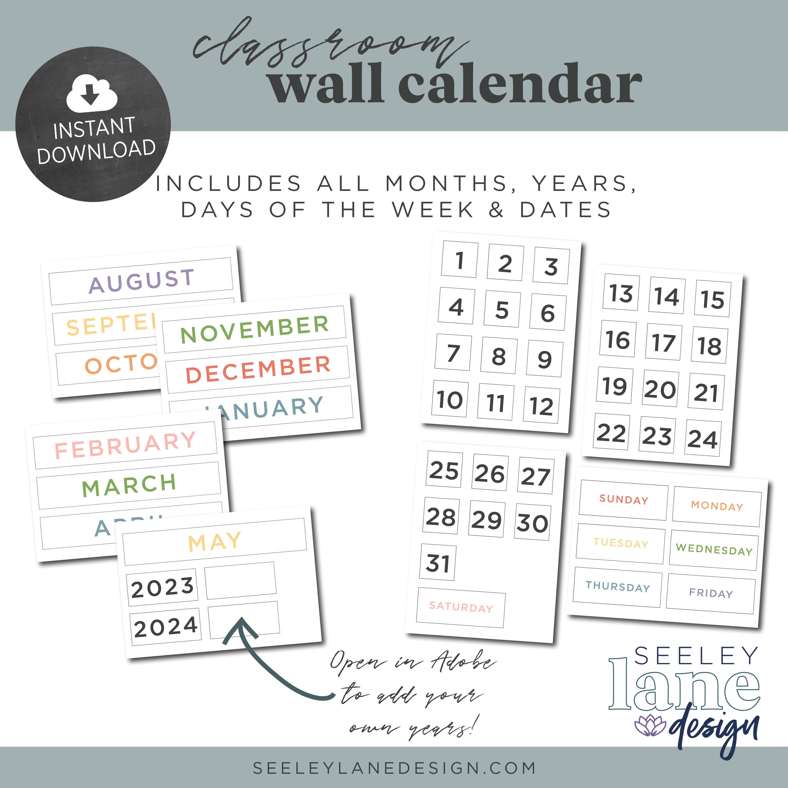 Printable Classroom Perpetual Wall Calendar, Morning Chart, Circle Time ...
