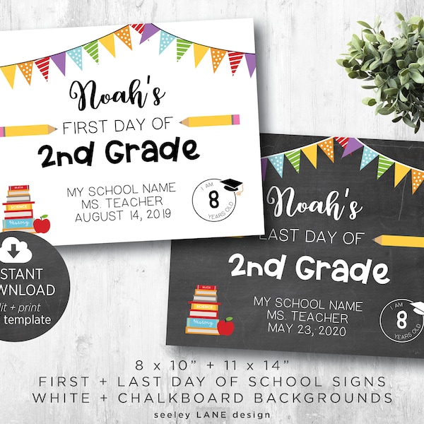 First and Last Day of School Sign PDF Template, Printable, Editable, Instant Download, Digital File